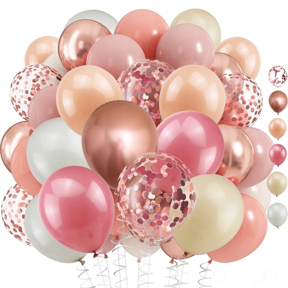 Dusty Pink Birthday Balloons, 12Inch Rose Gold Balloons Beige Latex Balloons for Girls Birthday Bridal Baby Shower Wedding Boho Party Decorations