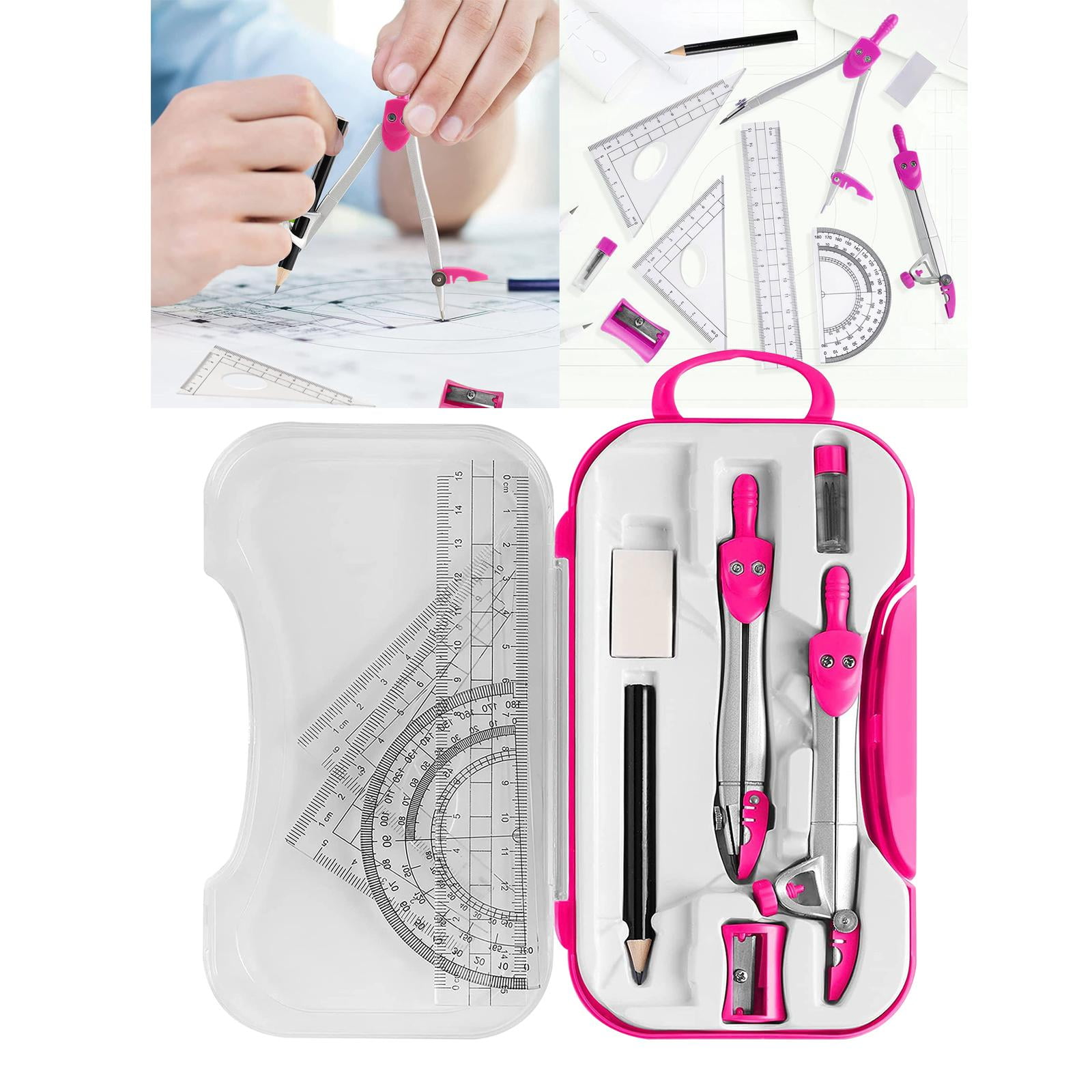 Math Geometry Set Protractor Ruler Pencil with Storage Case Eraser