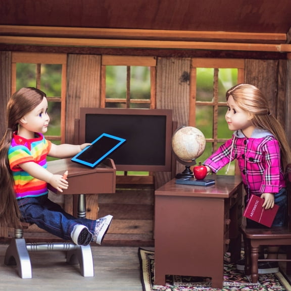 The Queen's Treasures 18 Inch Doll Furniture And Accessories, Teacher & Student Classroom Desks Plus School Books, Chalkboard, Pencil, Globe and More, Compatible with American Girl Furniture