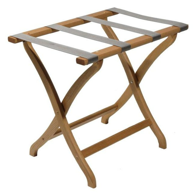 Wooden Mallet LR3-LOGRY 20 in. Designer Curve Leg Luggage Rack with Gray Straps - Light Oak