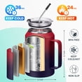 thumbnail image 3 of 32oz Insulated Stainless Steel Tumbler Cup with Handle, Double Wall Thermal Coffee Cup Keep Cold-36H Hot-24H, Leak Proof Straw Lid Travel Mug, Reusable Home Office Work Wide Mouth Water Bottle, 3 of 10