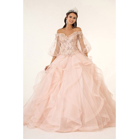 Women's Elizabeth K Off Shoulder Ball Gown Gl2601 Blush Pink Size L