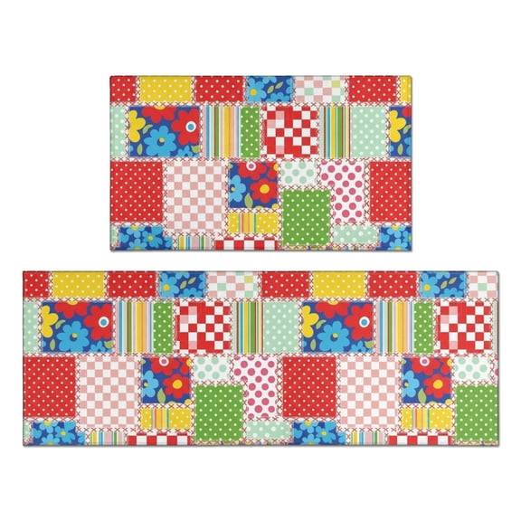 Pioneer Flower Floral Print Pattern Anti Fatigue Kitchen Rugs Set Of 2, Non Slip Washable Decorative Floor Mats for Kitchen Sink Laundry, 17"x30" and 17"x47"