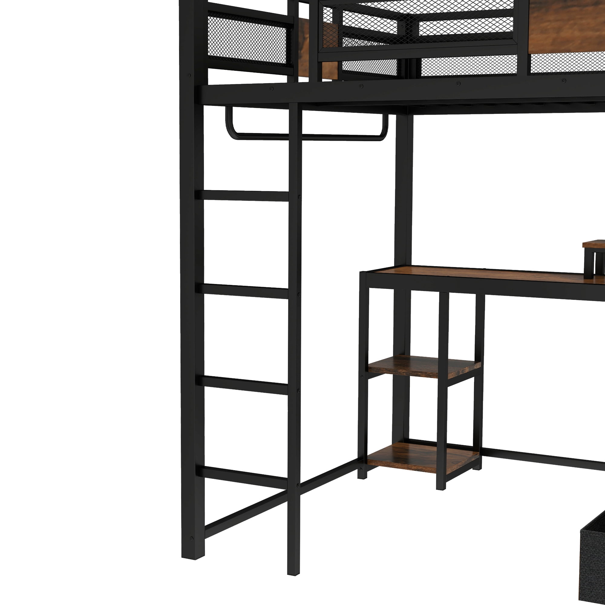 Leumius Queen Size Loft Bed with L Shape Desk,Metal Loft Bed Frame and Storage Drawers and Ladders,Nosie-Free,No Spring Box Needed,Black