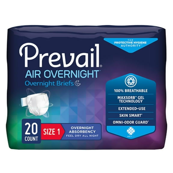 Prevail Air Overnight Adult Incontinence Brief Size 1 / Medium Heavy Absorbency Overnight, NGX-012/1, 58, 20 Ct