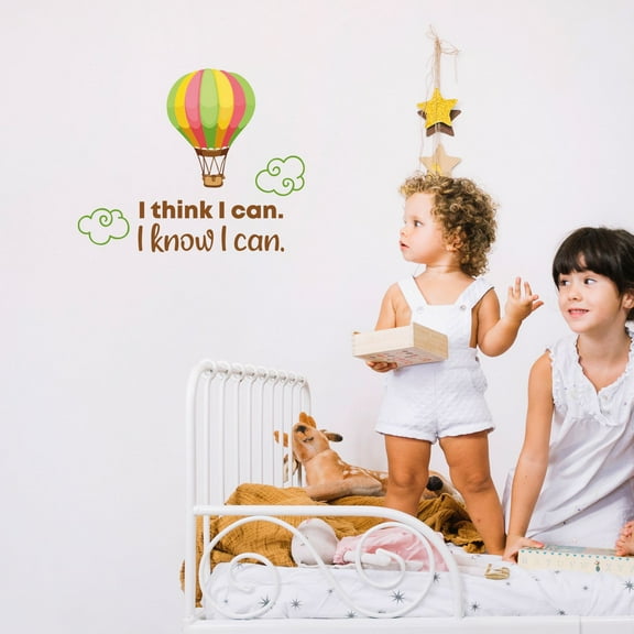 Think I Can Hot Air Balloon Quote Cartoon Quotes Decors Wall Sticker Art Design Decal for Girls Boys Kids Room Bedroom Nursery Kindergarten Home Decor Stickers Wall Art Vinyl Decoration (8x10 inch)