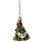 CAMPING BLACK BEAR CUBS IN TENT Glass Christmas Ornament by Wilcor