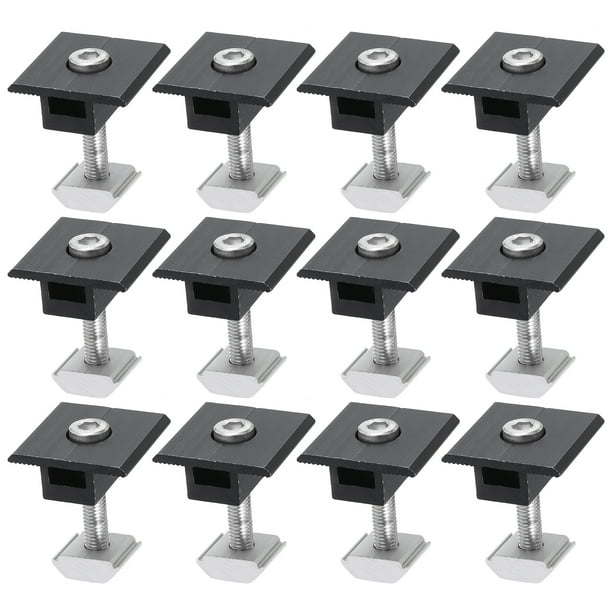 Uxcell 12Pcs Abrazadera Media para Panel Solar, Abrazaderas Centrales de Panel Solar de Aluminio de 35mm, Sistema de Montaje de Riel Solar PV, Negro