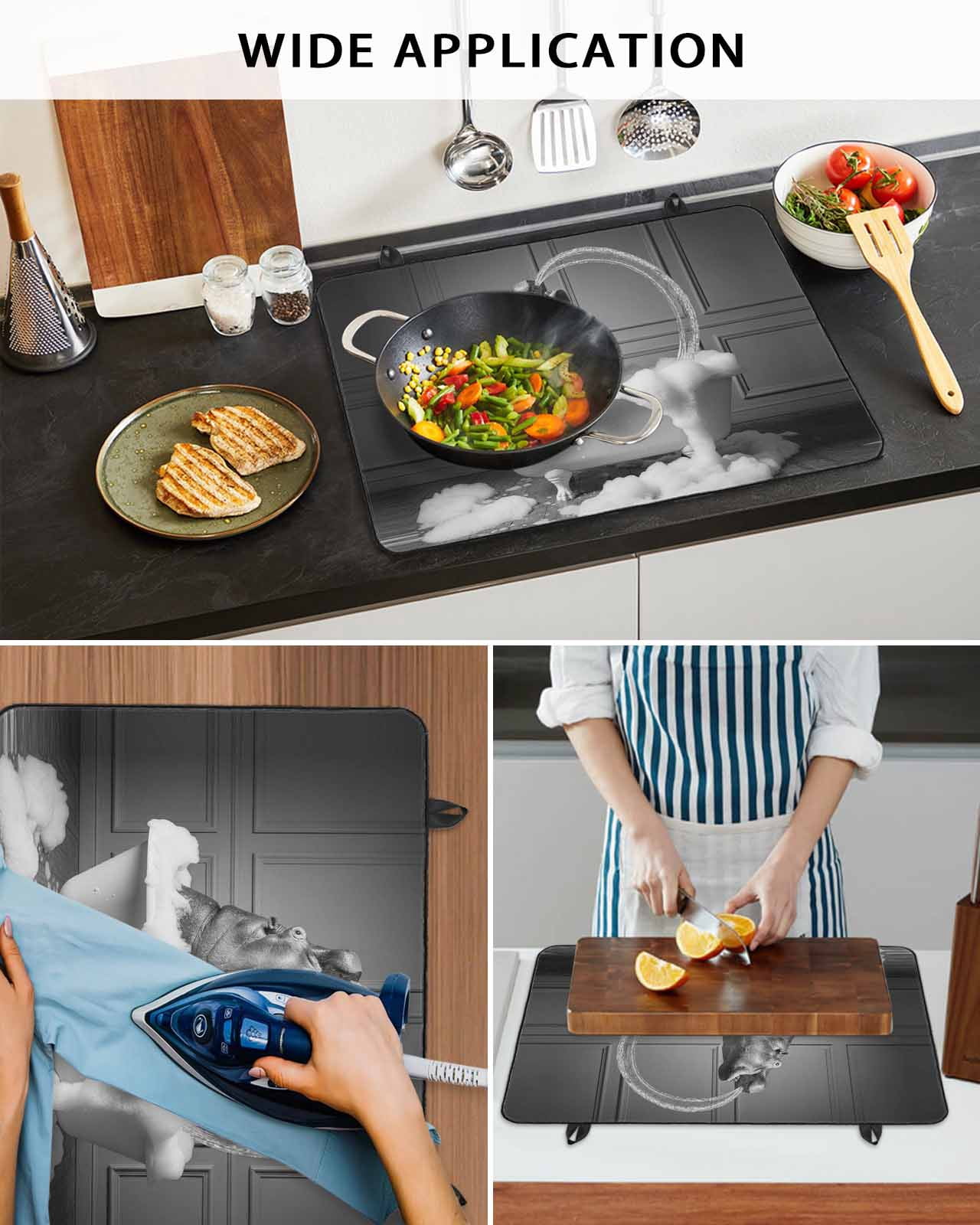 Large Induction Cooktop Protector Mat Hippo Stove Top Covers for Electric Stove, Funny Animal Bathtub Abstract Art Grey Decorative Stove Burner Cover Mats, Glass Top Stove Cover