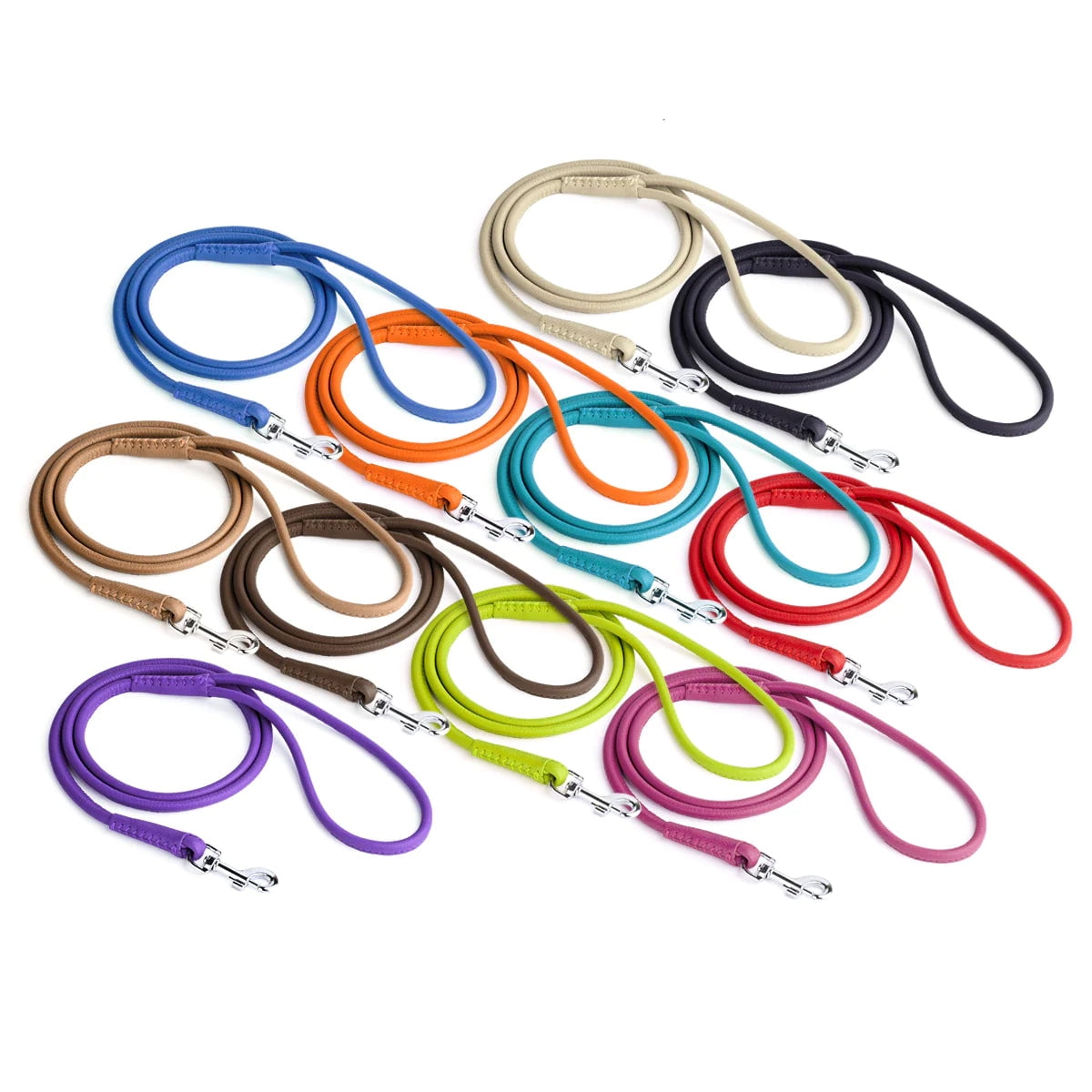 Dogline L2043-0 48 L x 0.5 W in. Round Leather Leash, Beige