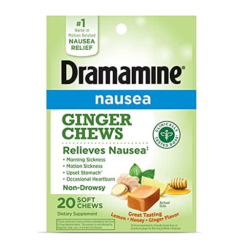 Dramamine Ginger Chews, Relieves Nausea, Lemon Honey Ginger Flavor, 20 Soft Chews