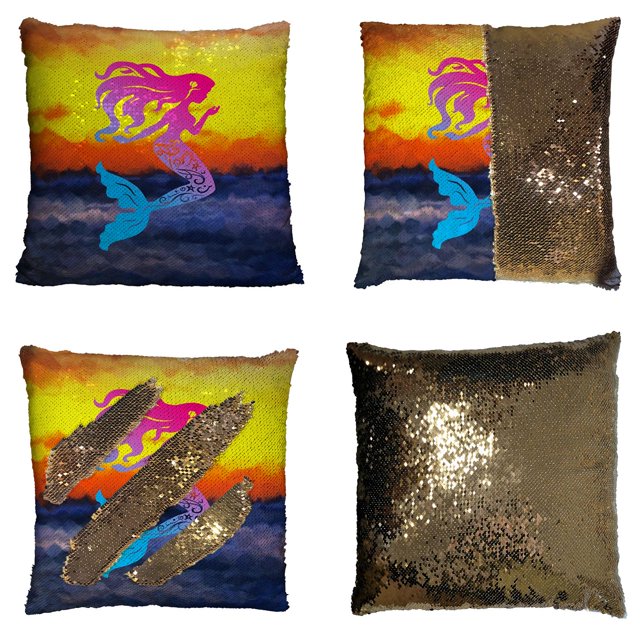 Funda de almohada de sirena ABPHQTO de lentejuelas reversibles 50x50 cm