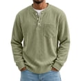 thumbnail image 2 of Dwellite Mens Sweater Long Sleeve Corduroy Henley Sweaters Quarter Button Business Casual Tops for Fall Winter Mint Green L, 2 of 6