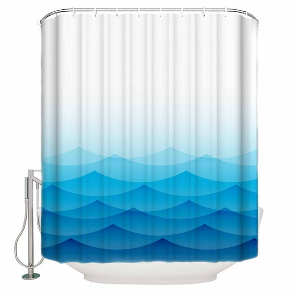 Fabric Shower Curtain, Summer Ocean Gradient Blue Waves Abstract Shower Curtains with 12 Hooks Waterproof Machine Washable Bath Curtains for Bathroom,54 x 78in