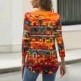 thumbnail image 3 of WTOBBY Women's Halloween Print Tee: Bats Pumpkins Witches Design 3/4 Sleeve Round Neck Casual T-Shirt Top for Fall Festive Daily Wear,Red 3XL, 3 of 4