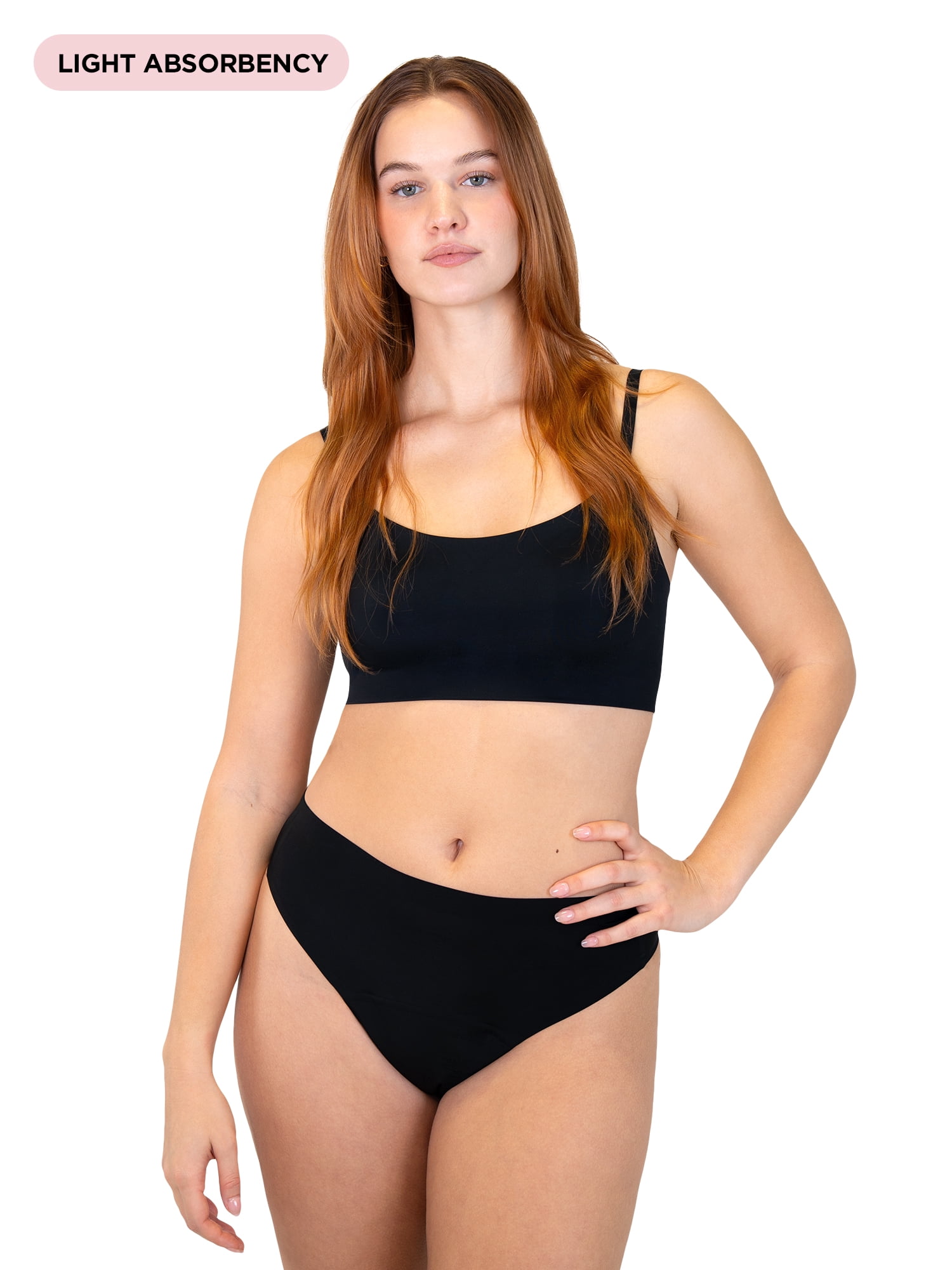 No Boundaries High-Rise Thong Light Absorbency Period Underwear, 2-Pack, Women’s Sizes XS-XXL