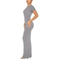 thumbnail image 3 of Diconna Robe Longue Moulante pour Femmes Couleur Unie Col Rond Manches Courtes Robe Soirée d'Été, 3 of 6