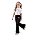thumbnail image 2 of LPKRT Girls 2 Piece Matching Clothing Set Bow Print Letter Print Short Sleeve Tops With Flared Pants Sets Fashionable Casual Stretch Fit Outfits Sets Black 5-6 Years, 2 of 5