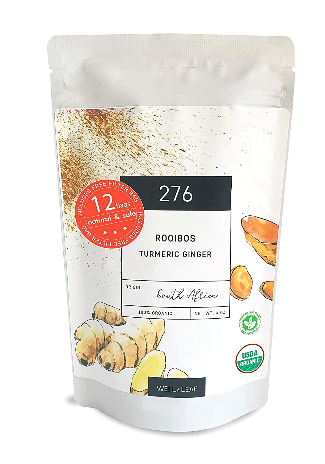 WellLeaf Tea Rooibos Turmeric Ginger Loose Leaf Long Cut Tea 100