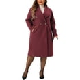 thumbnail image 2 of Agnes Orinda Women's Plus Size Peacoat Overcoat Notch Big Lapel Double Breasted Mid-Long Trench Coat 1X Burgundy, 2 of 6