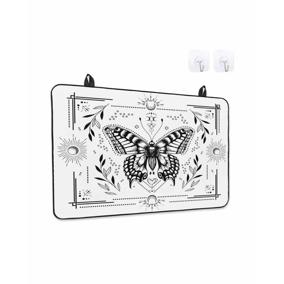 Black and Stove Top Covers for Electric Stove, 28'x20'' White Frame Butterfly Sun Moon Glass Ceramic Stove Cover Foldable Rubber Mat Heat Resistant Cooktop Protector for Kitchen