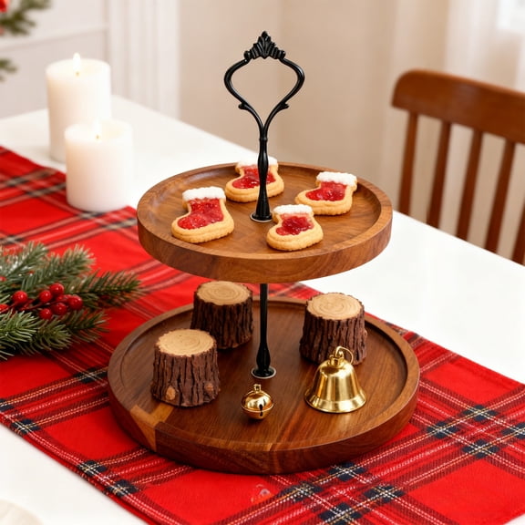 Cheapark Two Tier Wooden Layered Cupcake Stand Dessert Tower, Wood Serving Tray For Tea Party Wedding Christmas, Cookie Candy Buffet Display Stand For Kitchen Decor Gift