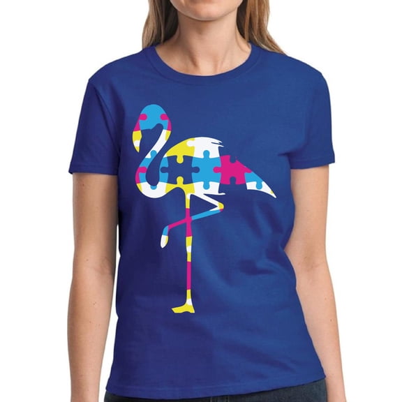 Autism Puzzle Women Tops Shirt S M L XL 2XL 3XL - Flamingo Autism Awareness Graphic Tee