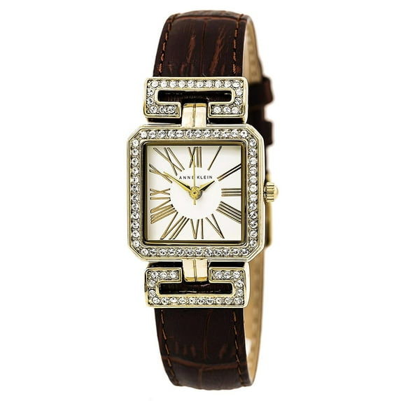 Anne Klein Women's 2396WTBN White Dial Brown Croco Grain Leather Strap Swarovski Crystal Watch