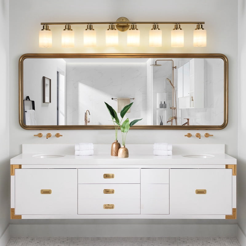 52" Modern 8-Light Vanity Wall Sconce,Gold Bathroom Vanity Light Fixture Over Mirror, Frosted Glass Vanity Lights for Bathroom, Hallway, Powder Room, Bathroom Lights Over Mirror (Bulbs Not Included)