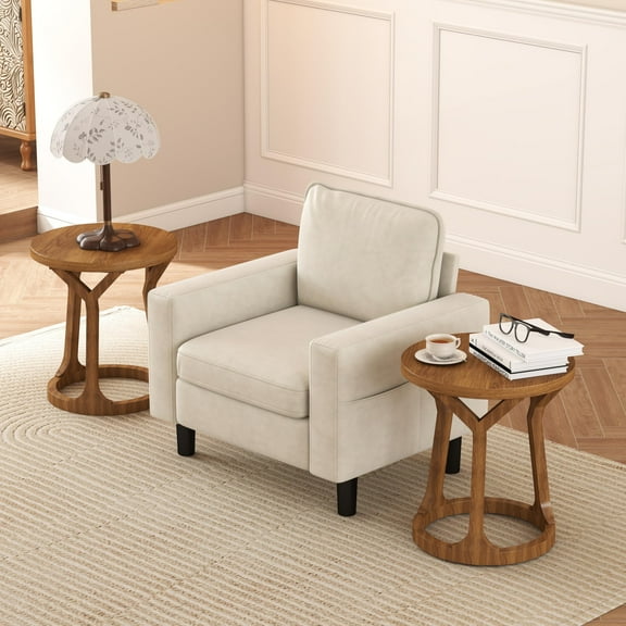 Kinsuite 2PCS Round End Tables - Set of 2 Rustic Natural Side Tables, Wooden Night Stand with 3 Legs, 22"H Accent Tables for Living Room Bedroom Office, Brown