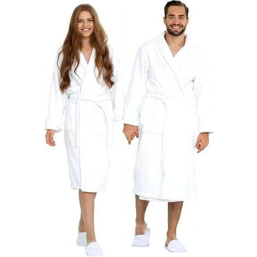BIOLINEN Premium 100% Cotton Terry Bath Robe with Shawl Collar and FREE Slippers - Unisex Spa Robe for Men & Women, Soft and Absorbent