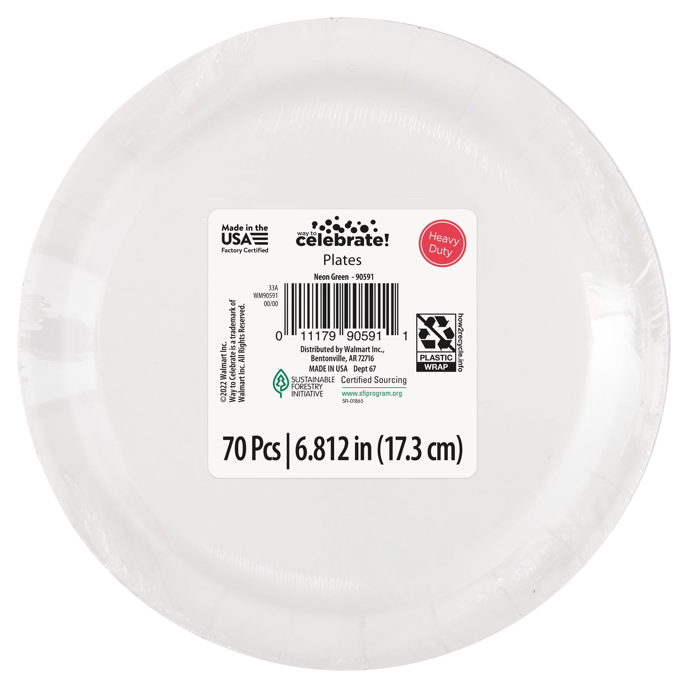 Disposable Paper Plates, 7", Neon Green, 70 Pieces, by Way To Celebrate