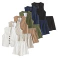 thumbnail image 4 of LYMAYTER Women Linen Cotton Vest Outfits Summer Sleeveless Tank Tops + Loose Shorts Set XS-XL, 4 of 9