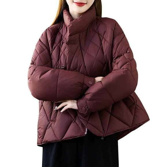 Fall/Winter Saving! srobpty Women's Long Sleeve Puffer Jacket, Ladies' Casual Colored Long-sleeved Hooded Jacket Red, L