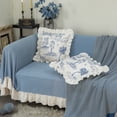 thumbnail image 6 of GLORY SEASON Throw Pillow Covers Set of 2 French Village Printed Linen Fabric Square Pillow Cases Retro Ruffle Flounces Trim 18 x 18 In, 6 of 8