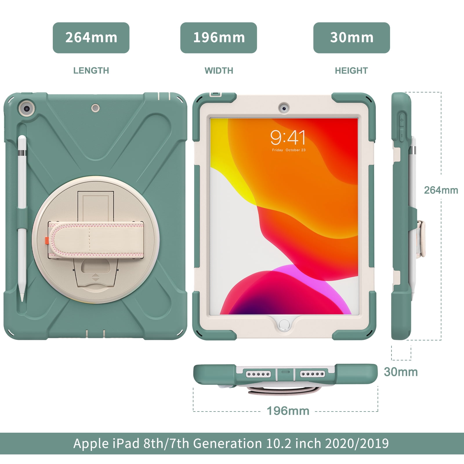 Allytech iPad 9.7 6th 5th Generation Case with Screen Protector, Heavy Duty Protection Rugged Kids Friendly Shockproof Kickstand Pencil Holder Case Cover for Apple iPad 9.7" 2018/2017,Darkgreen