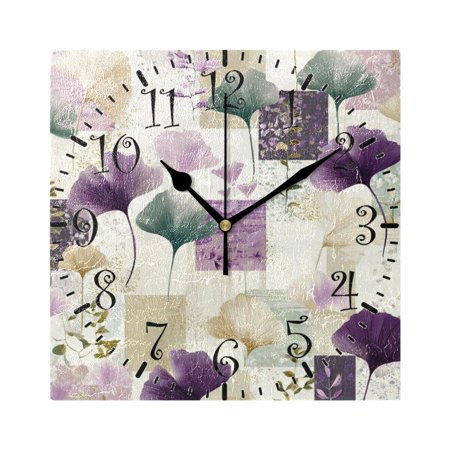 7.78in Square Artistic Wall Clock Dual-Purpose Tabletop & Hanging Decor Silent Non-Ticking Clocks for Home Office ginkgo Leaves and Petals