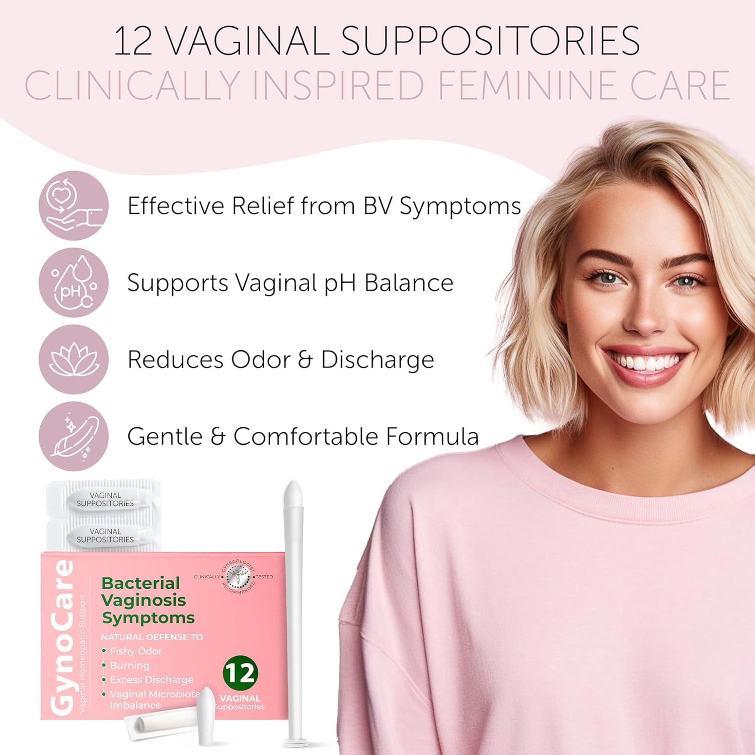 Bacterial Vaginosis | pH Balance & Female Vaginitis Support | Natural Homeopathic Vaginal Suppositories for Odor, Itching, Discharge, BV and Vaginal Microbiota Imbalance