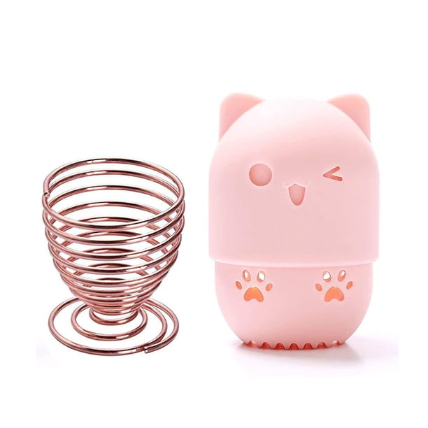 Pink - gold Soporte para esponja de maquillaje, soporte para esponja de belleza + estuche de viaje para licuadora de maquillaje, soporte de secado para licuadora de esponja de b
