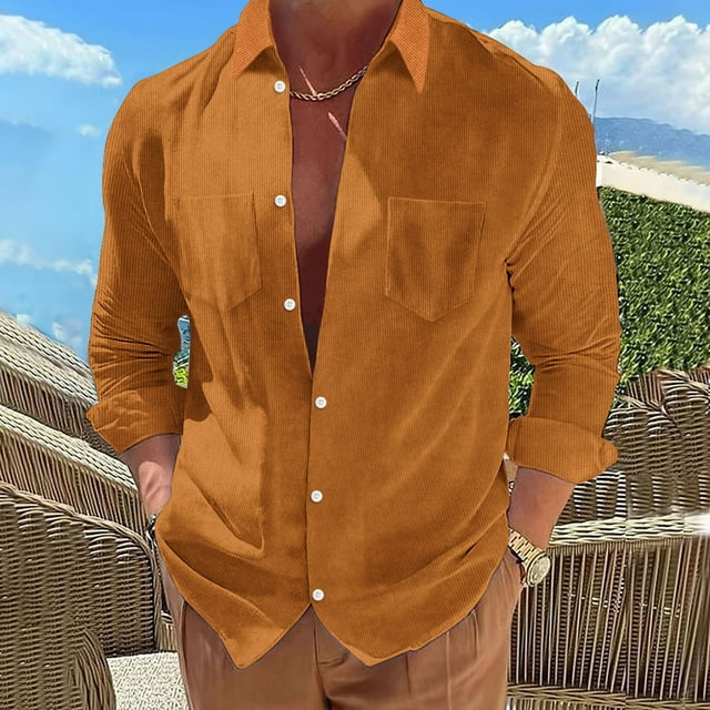 Fankiway Chemises à Manches Longues pour Hommes Mode Décontractée Col Rabattu Cardigan Chemise Blouse Hauts Chemises Habillées pour Hommes Grande Taille