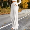 thumbnail image 6 of Cotton Linen Pants for Women High Waist Drawstring Ruffle Hem Wide Leg Pants Casual Vacation Trousers with Pockets, 6 of 7