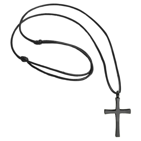 555Jewelry Stainless Steel Cross Black Adjustable Rope Cord Unisex Pendant Necklace, Black