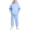 thumbnail image 2 of Toddler Boys Hoodie Set, Solid Color Soft Long Sleeve Top & Sweatpants, Cute Casual Outfit For Kids Light Blue 6-7 Years, 2 of 9