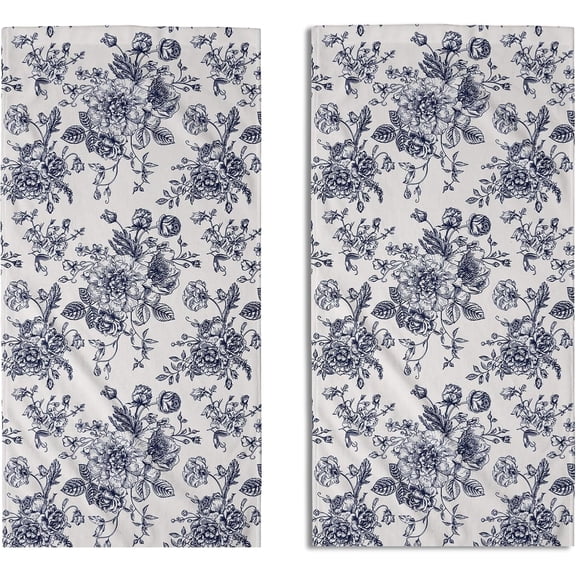 Navy Blue Floral Spring Hand Towels for Bathroom Set of 2 Vintage Flowers Botanical Print Cream White Decorative Handtowels Soft Absorbent Seasonal Bath Towel for Home Guest Room Hotel Gym Spa