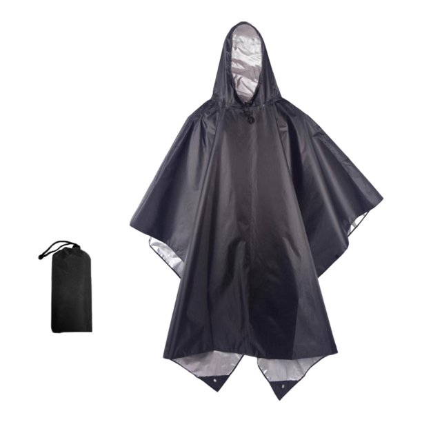 Encuaderna de lluvia encapuchada cubierta de lluvia portátil reutilizable para hombres mujeres adultas al aire libre Negro