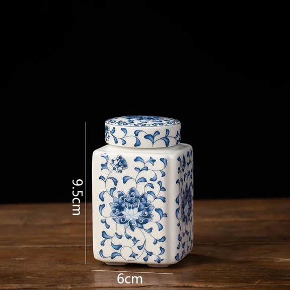 Blue and White Ceramic Tea Canister with Airtight Lid, Traditional Floral Pattern Food Storage Jar for Tea, Coffee, Sugar, Spices, Home Kitchen Decor