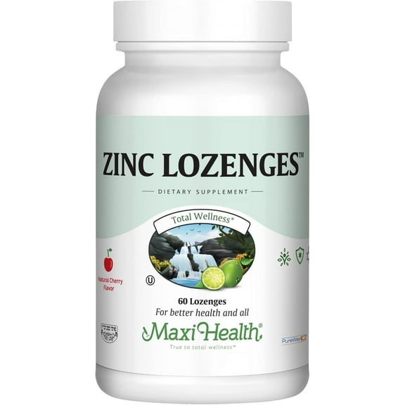 Maxi Health Zinc Lozenges with Vitamin C – Immune Support – Cherry Flavor – 10mg – 60 Chewables – Kosher