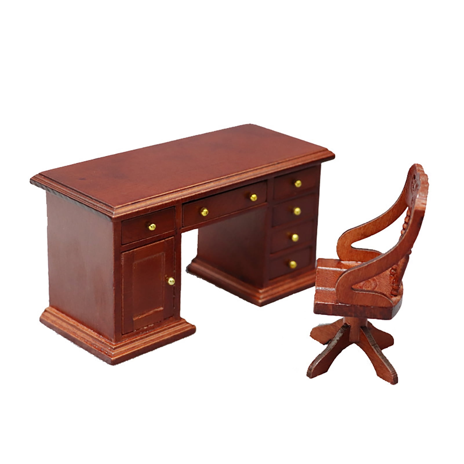 Koszal Wooden 1 12 Scale Retro Dollhouse Writing Desk Chair Set Miniature Furniture for Decor Walmart
