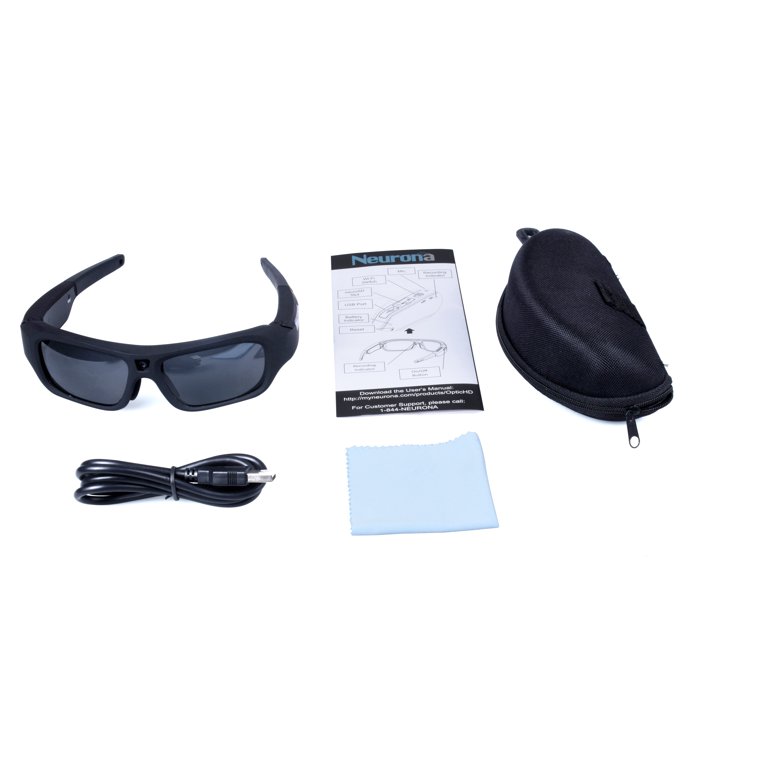 Sunglasses Optic with 5MP Smart Neurona Black Video Recording Back Pack Bundle Premium Eyewear 1080P WiFi HD