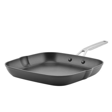 KitchenAid Hard-Anodized Induction Nonstick Square Grill Pan, 11.25 inch, Matte Black